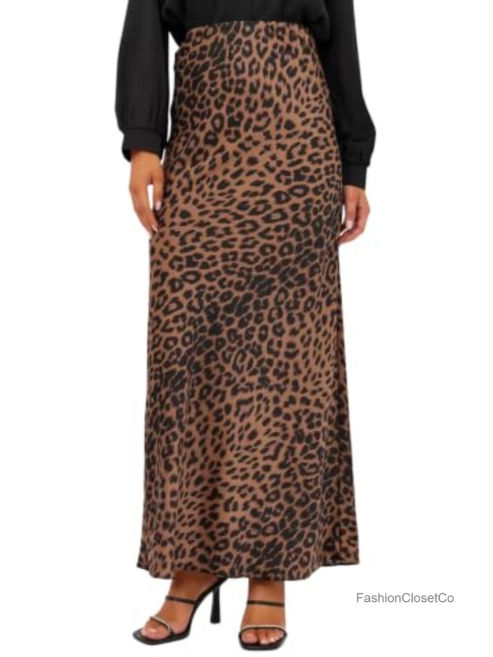 Satin Silk Blend A-Line Maxi Skirt High Rise Pull On Womens